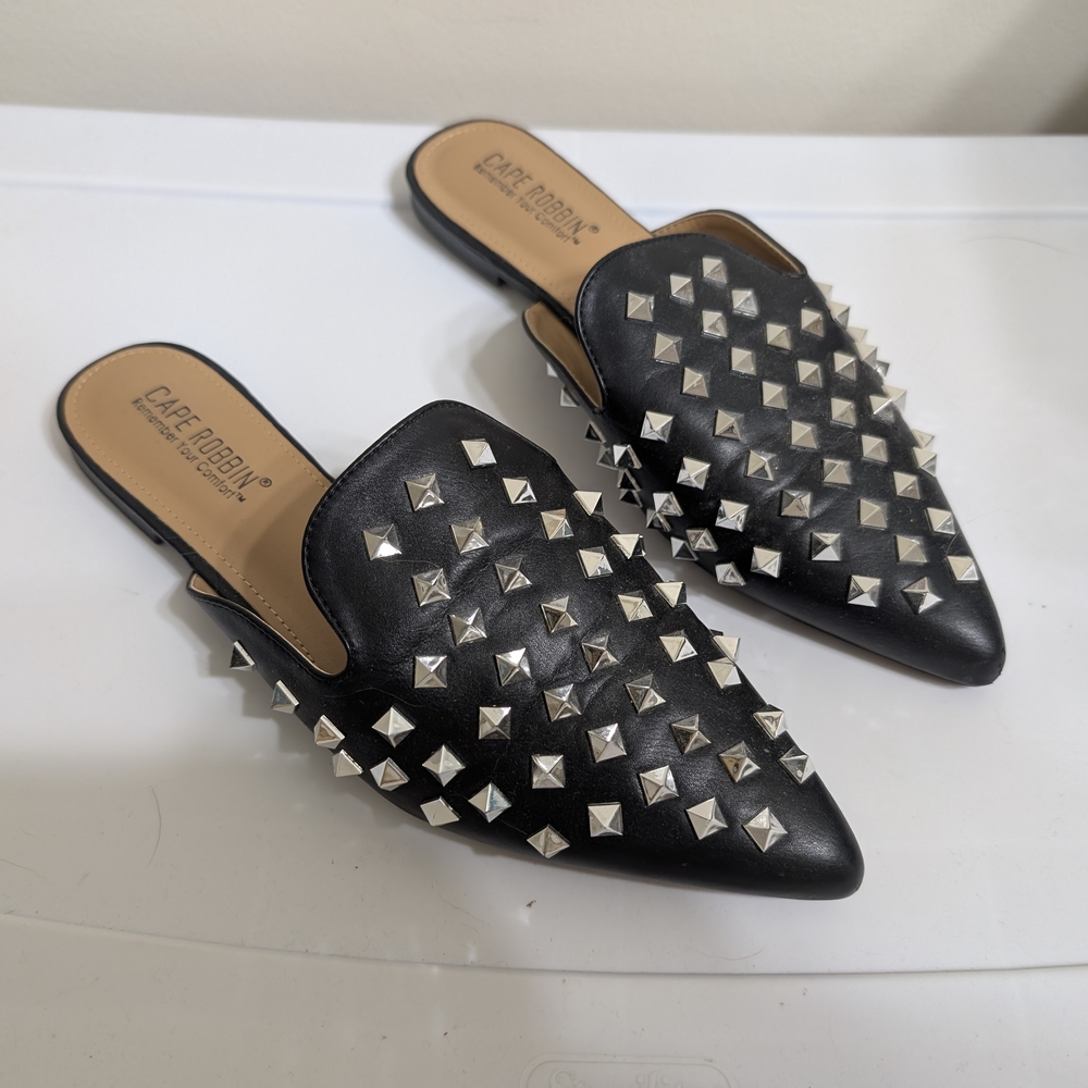 Cape Robbin Black Studded Women's Mules
